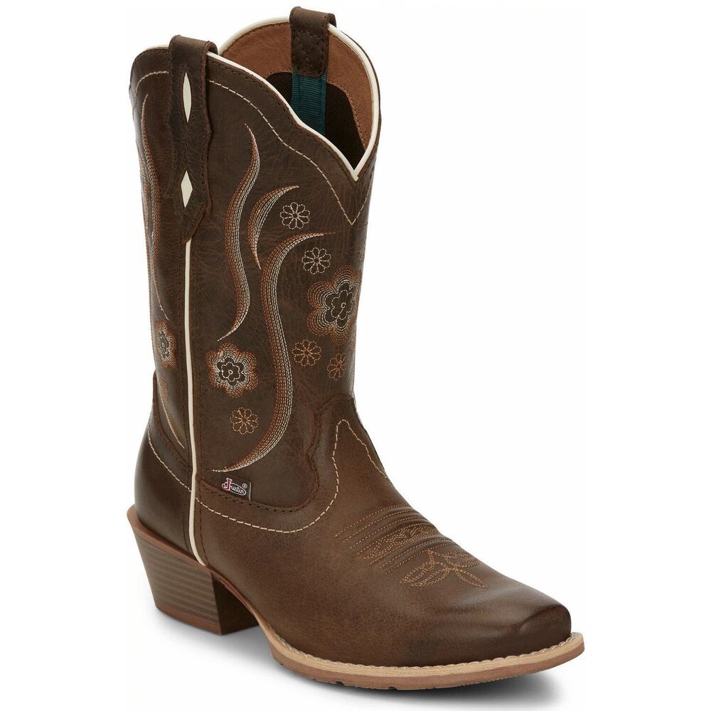 NEW Justin Jesse Brown Western Boots Square Toe Embroidered Leather Cowgirl 7.5
